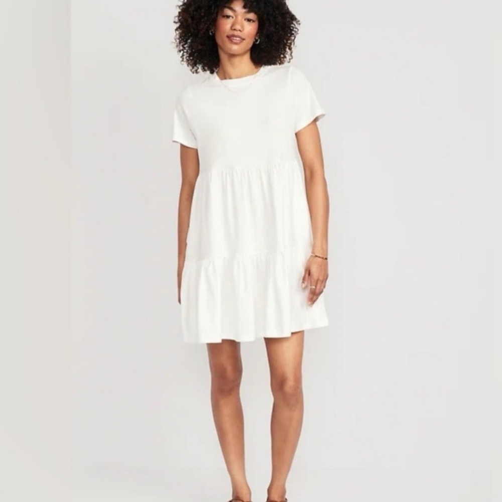 Old Navy White Tiered T Shirt Swing Dress Women’s Size Large Tall